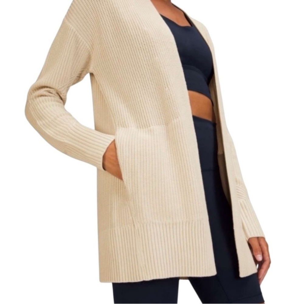 Lululemon Cashlu Sweater Beige Open-Front